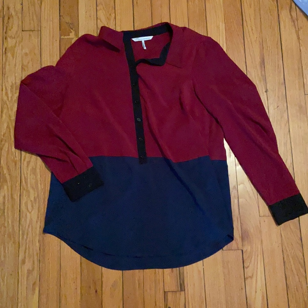 French Connection Color Block Long Sleeve Blouse